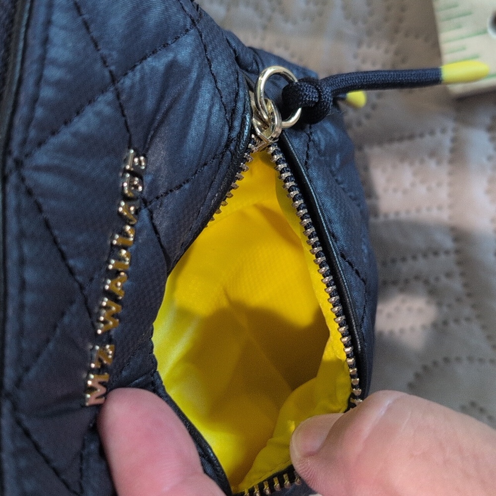 MZ Wallace Quilted Cosby Crossbody Bag with Yellow and Navy Strap - Picture 8 of 9